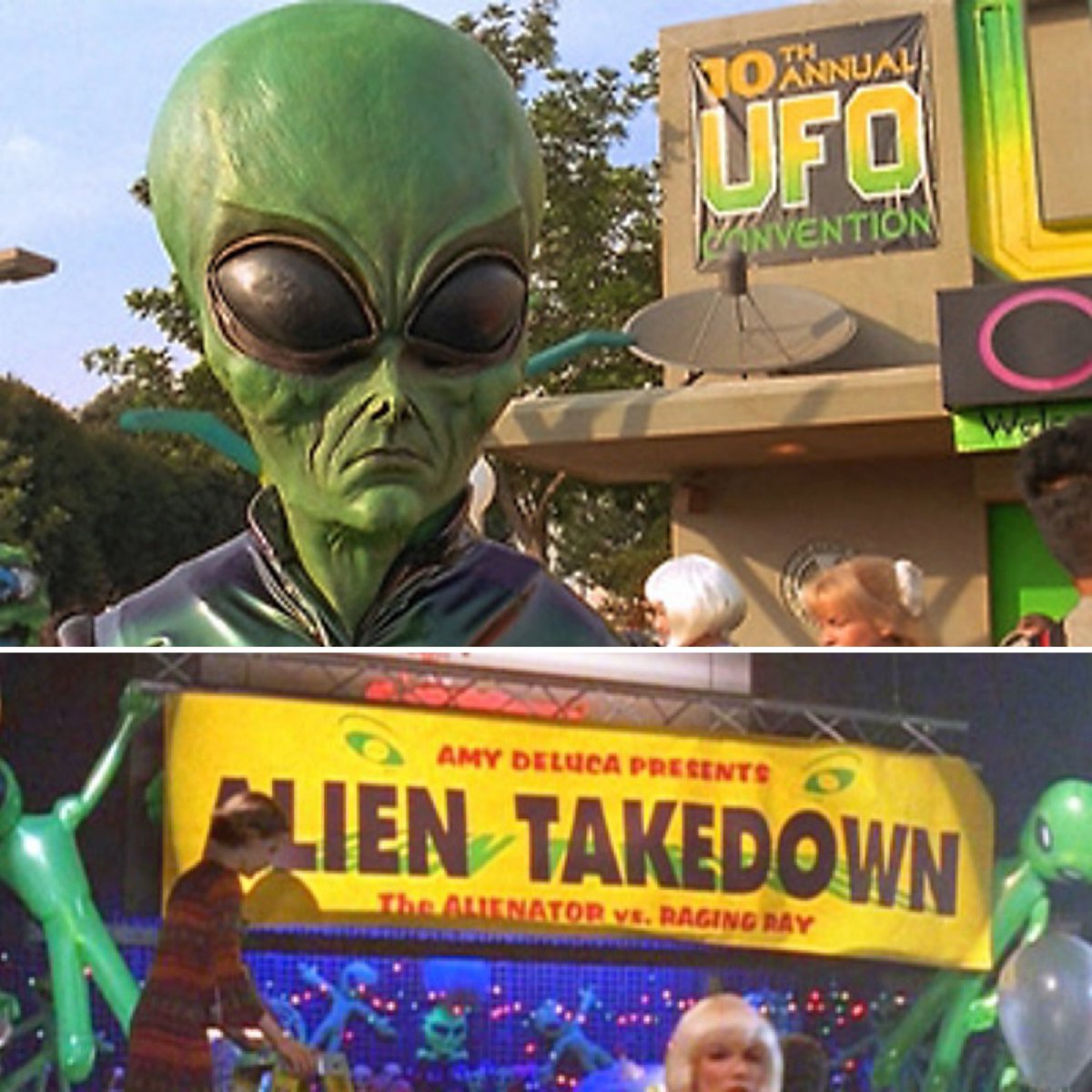 roswellhotsauce's tweet photo. This Tuesday, we head to the 10th Annual #UFO Convention in #Roswell!! We get some horrible newspaper headlines..but we also get #AmyDeluca’s FANTASTIC wrestling match name & signage. 👽🛸#ragingray #roswellian #aliens #crashdown #crashdowncafe #ogroswell #rewatchpod #ufocenter https://t.co/FIMjm4tXlb