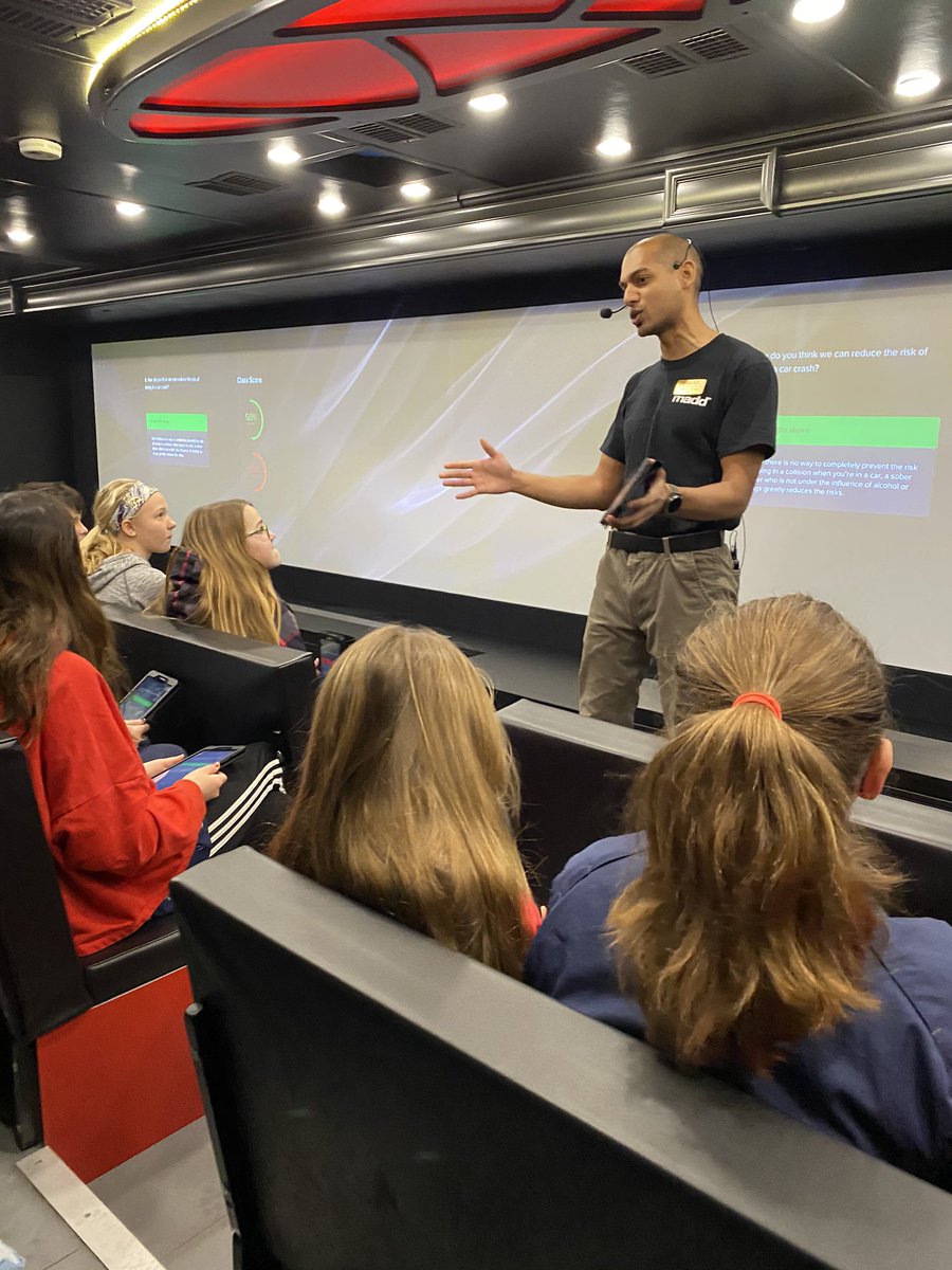 SchoolMacdonald's tweet photo. Thanks to @maddcanada for bringing the #smartwheels bus to our school. Students grade 4-6 learned about the dangers of impaired driving and how to make smart choices when confronted with tough decisions. #changegeneration https://t.co/avoaODYdSX