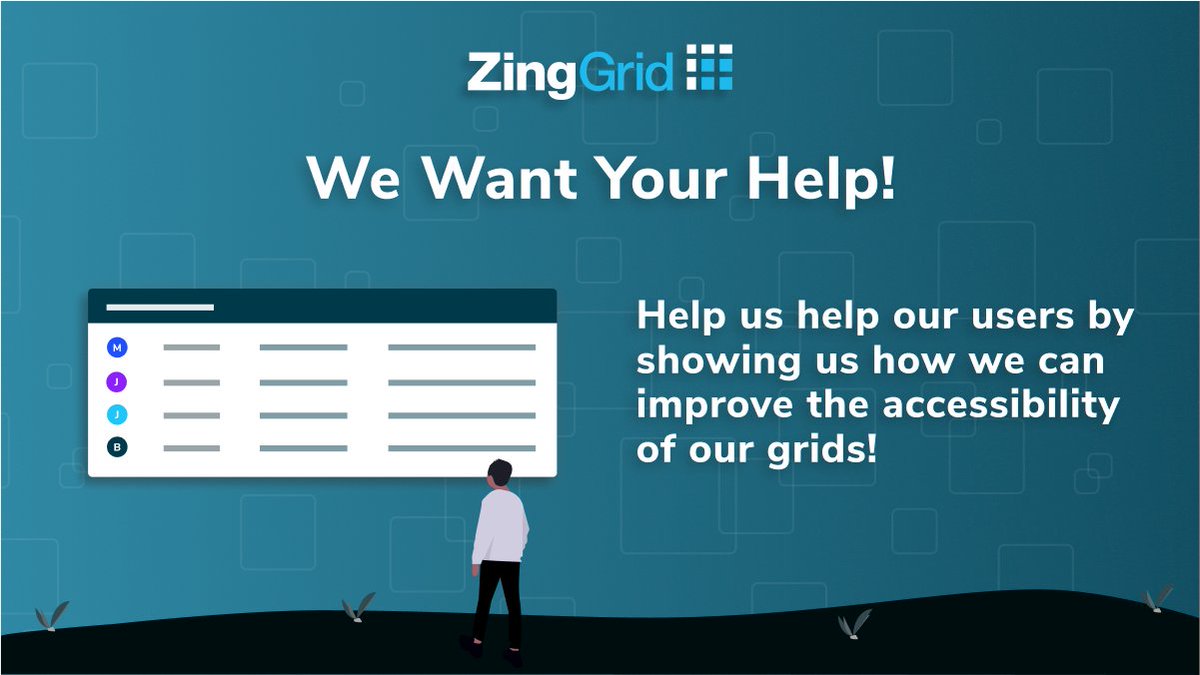 ZingGridLib's tweet image. We recently made our free-to-use #grids 508 compliant, but that&apos;s no reason to stop.

Help us improve our library by taking a look at our demos and messaging us on how we can improve regarding #accessibility! 🙏

Visit 👉 buff.ly/2Fwjdoh

#a11y #accessibilityforall