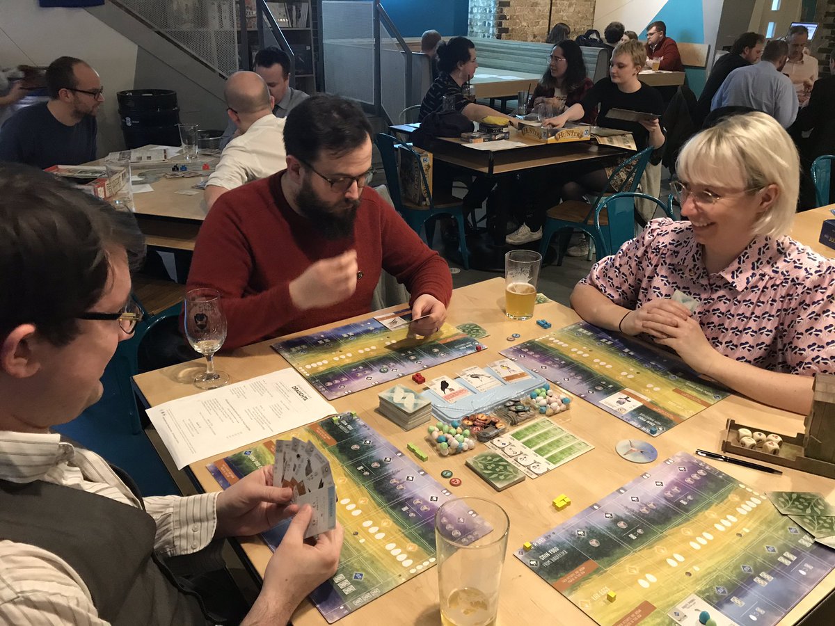 Tonight, Senet’s playing <a href="/elizhargrave/">Elizabeth Hargrave</a>’s gorgeous Wingspan with three lovely Kickstarter backers, at <a href="/Draughtslondon/">Draughts 🎲🍸</a> Waterloo. Funtimes!