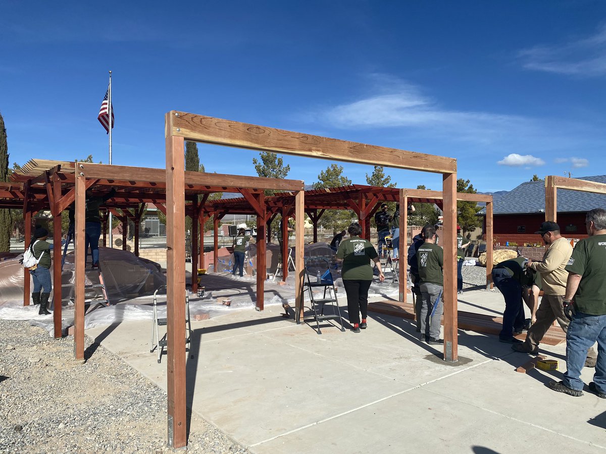 Volunteers from <a href="/HomeDepot/">The Home Depot</a> continue work on two more pergolas today at the Veterans Memorial Area at Chief Tecopa Cemetery as part of the company’s #celebrationofservice program.

Fourth from left is Carl Jones, chair of the Pahrump Veterans Memorial Advisory Committee.