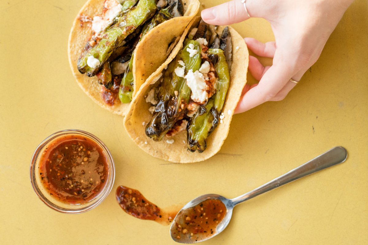 Holy Shishito! That's one good looking taco! 🌮

These delicious things are stuffed with shishito peppers, portobello mushrooms, goat cheese, and smoky morita salsa! 

Available through Saturday! Get em' while you can!
