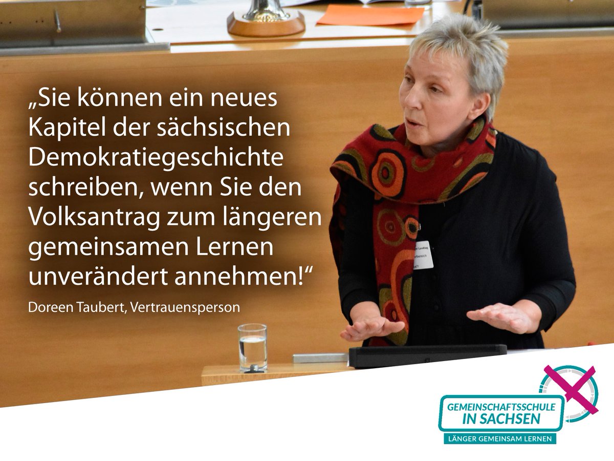 #Premiere im #saxlt: Erstmals sprach eine Bürgerin im #Landtag. Doreen Taubert hat den #Volksantrag eingebracht und damit neues Kapitel sächsischer Demokratiegeschichte geschrieben. Nächste Etappen bis Juni: Schulausschuss und 2. Lesung. Infos &amp; Video: gemeinschaftsschule-in-sachsen.de/landtag