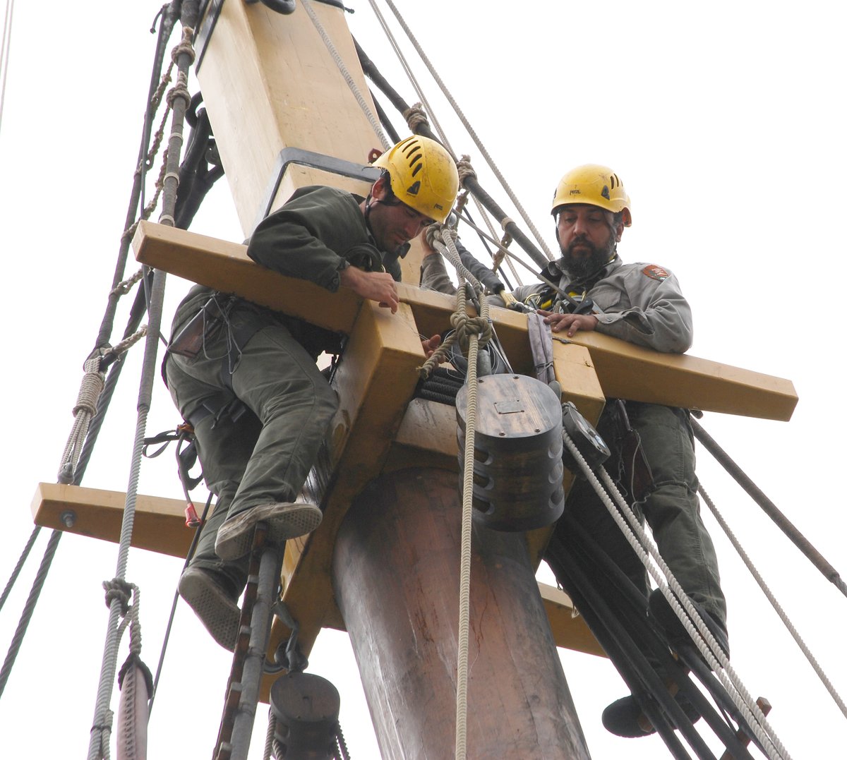 Riggers working aloft onboard the 1895 schooner C.A. Thayer