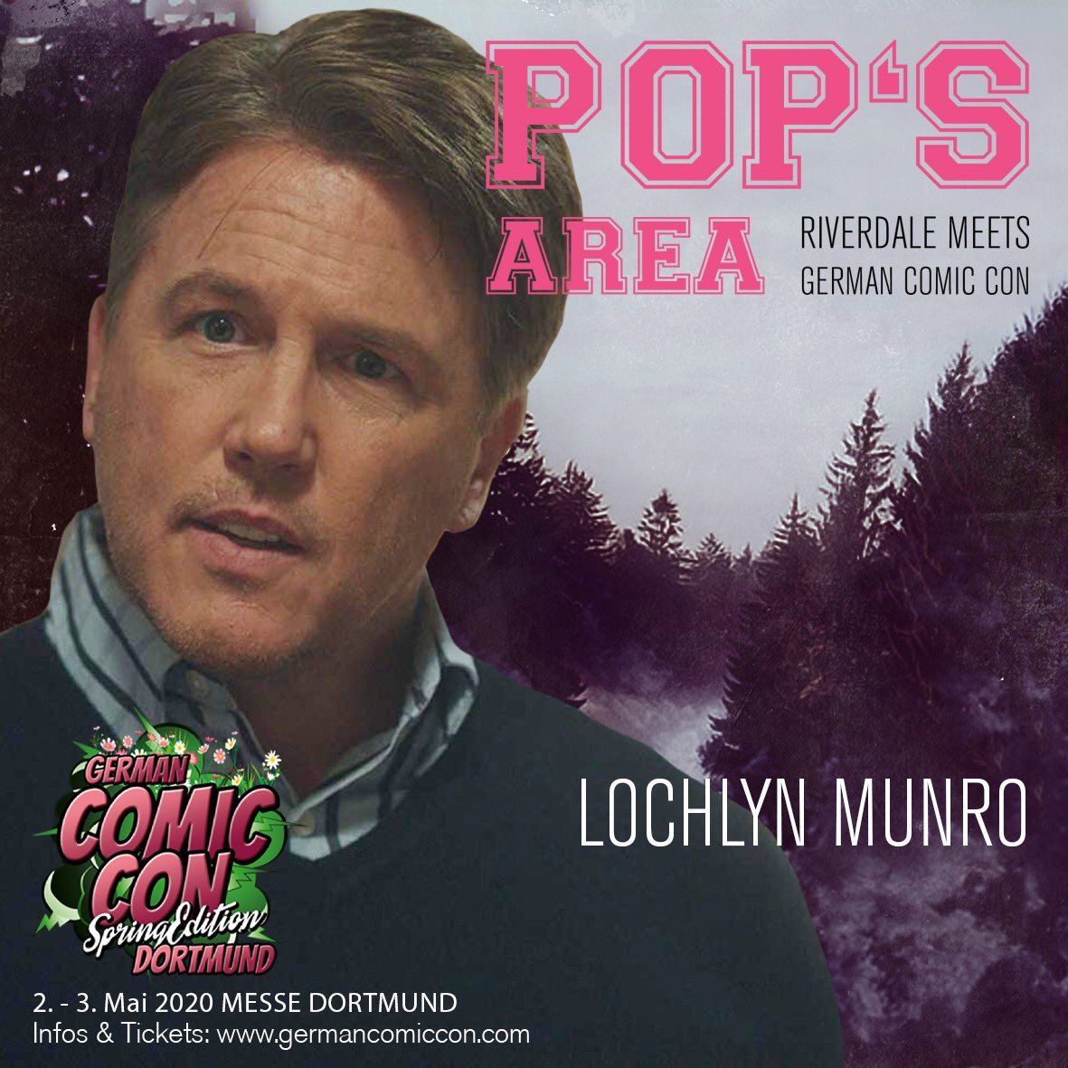 <a href="/PopsArea/">Pops Area</a>: <a href="/CW_Riverdale/">Riverdale</a> meets <a href="/GermanComicCon/">German Film Comic Con</a> #Dortmund #SpringEdition 2-3 Mai 2020 Westfalenhalle Dortmund 
Tickets: germancomiccon.com/dortmund-spring
Don‘t Miss to meet <a href="/LochlynMunro/">Lochlyn Munro 🪼</a> 
#GermanComicCon #GermanComicConDortmund #Dortmund #GCC #ComicCon #Westfalenhalle #Spring #MesseDortmund