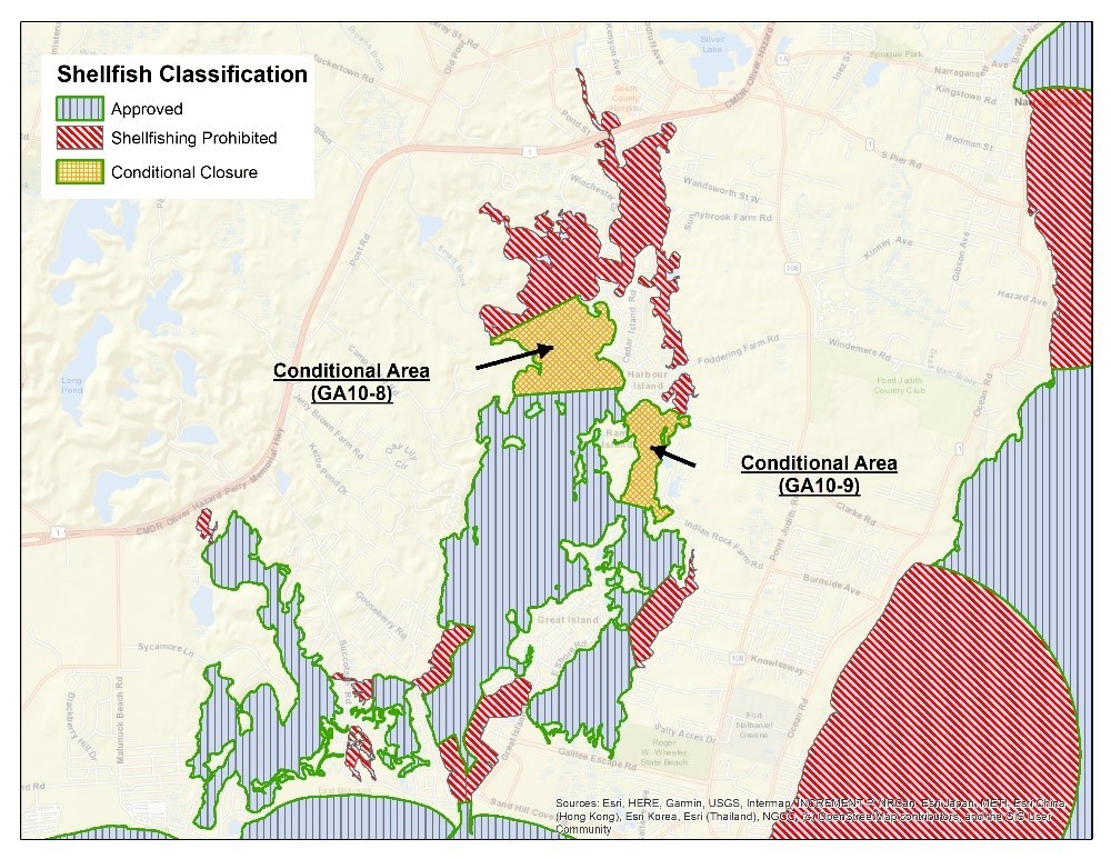 map of shellfish harvesting area closure 