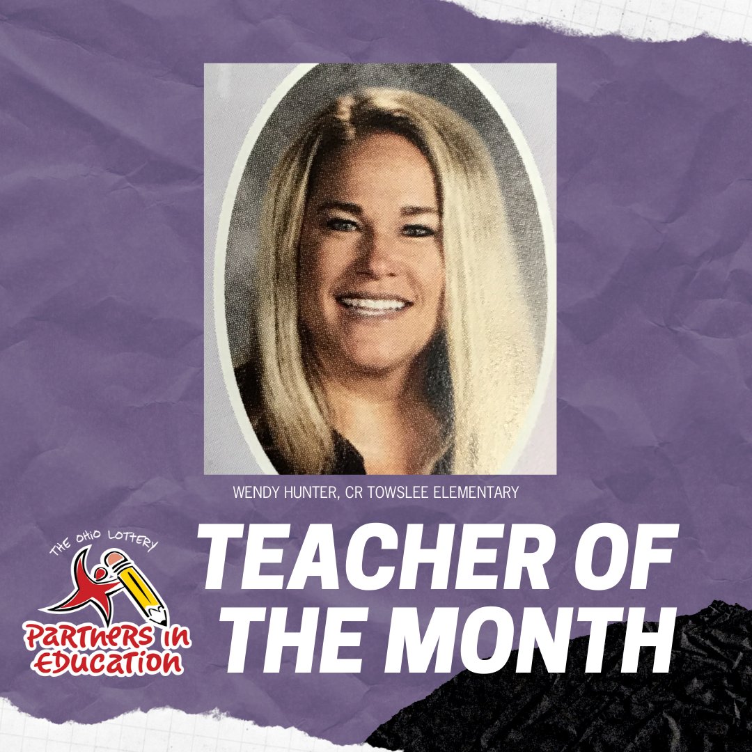 OHLottery's tweet photo. Congratulations go out to Wendy Hunter! Wendy teaches third grade at CR Towslee Elementary School and is a Partners in Education Teacher of the Month for December. Keep up the amazing work! 📚✏️🍎 https://t.co/tdhoMSU5W9