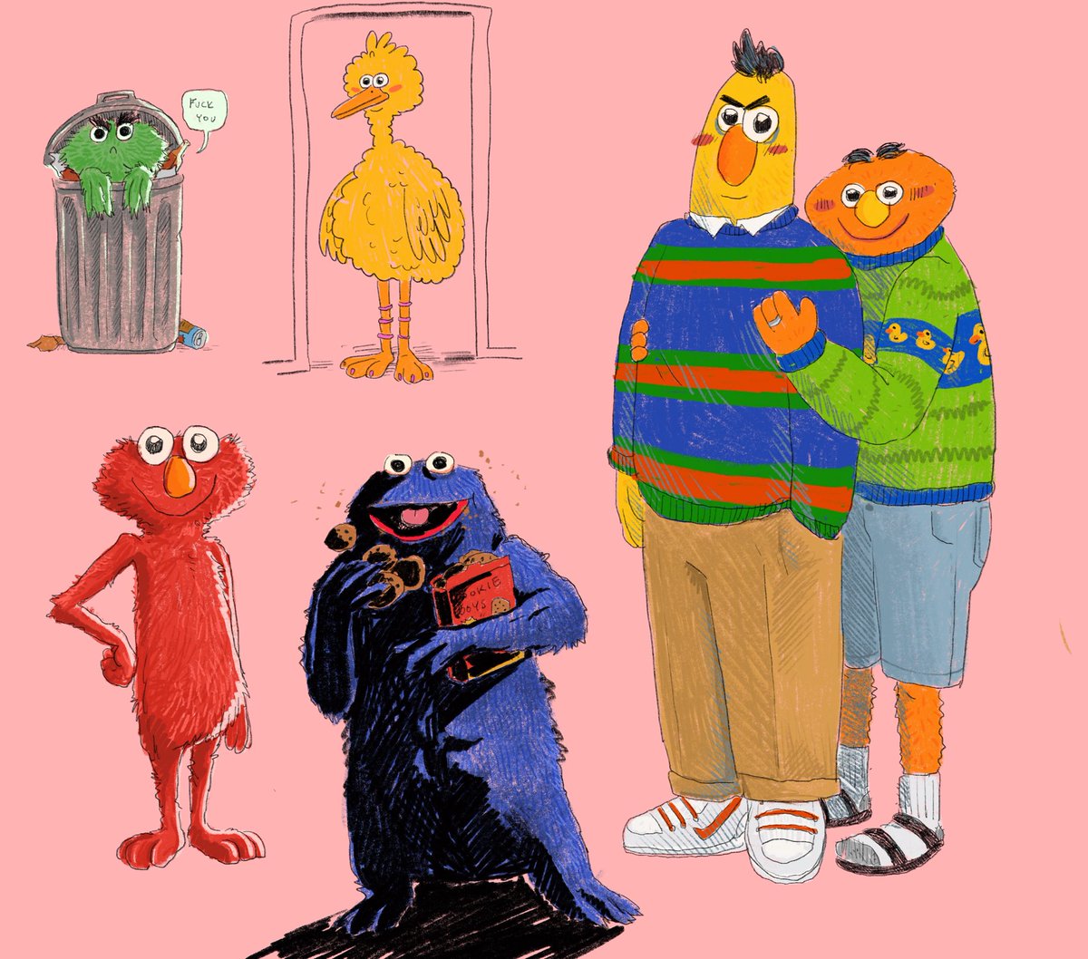friends last night and was challenged to draw Sesame Street characters from...