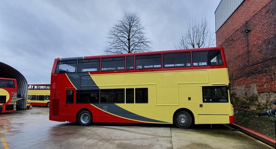 Alan Pilkingtons new livery painted by Read commercials this week ready for the next decade #pilkingtonbus #repainting