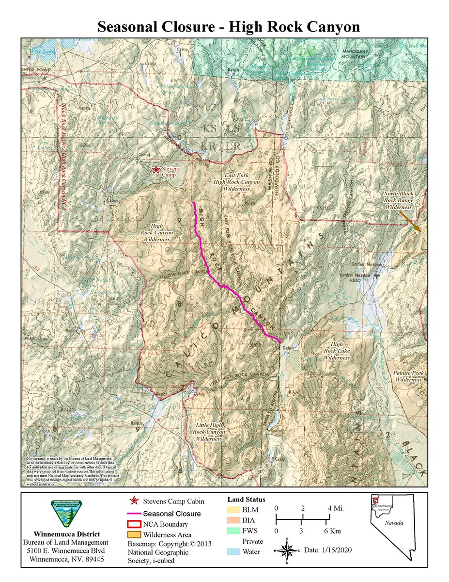 Image of the map showing the High Rock Canyon closure area. A full size map is available at https://on.doi.gov/2tbCLM1