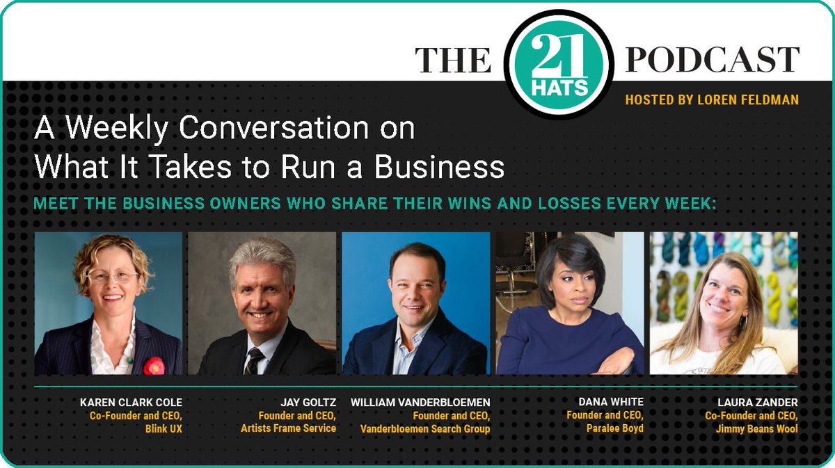 BlinkUX's tweet image. .@21_Hats is coming to Blink on Feb 13 at 4PM.

Hosted by @lfeldman, the #21HatsPod features:
— Blink&apos;s @karenclarkcole
— @JaySmallBiz, Goltz Group
—  @wvanderbloemen, @VanderbloemenSG
— Dana White, @ParaleeBoyd
— @zander_laura, @jimmybeanswool

Join us! buff.ly/3aXQ6sk