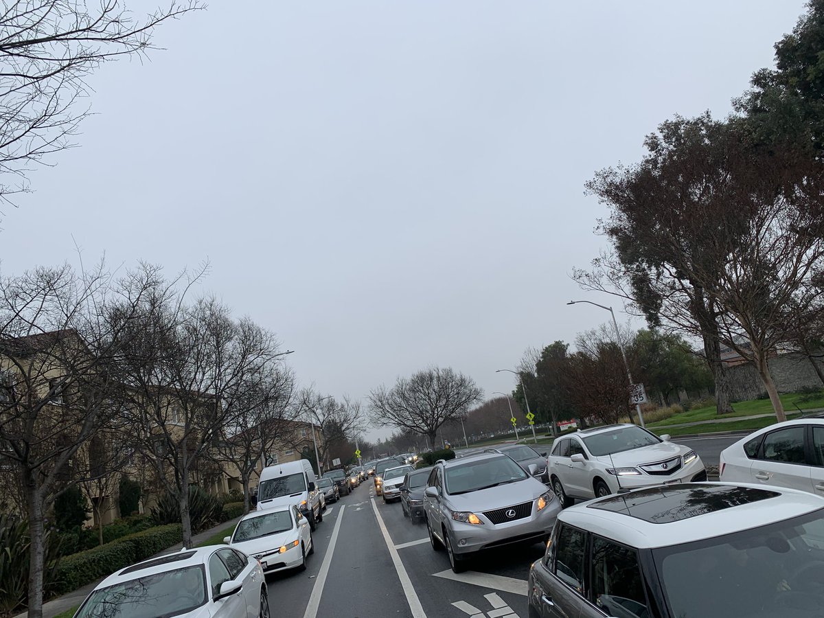 Cars backed up on Agnew going further than can be seen on camera