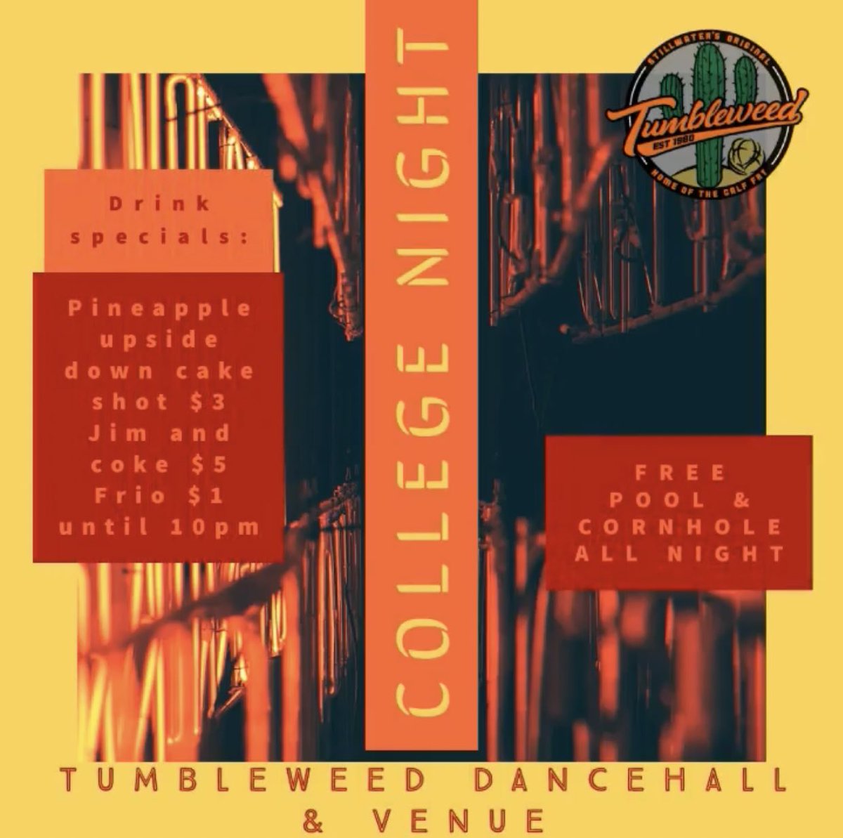 It’s College Night at Tumbleweed!