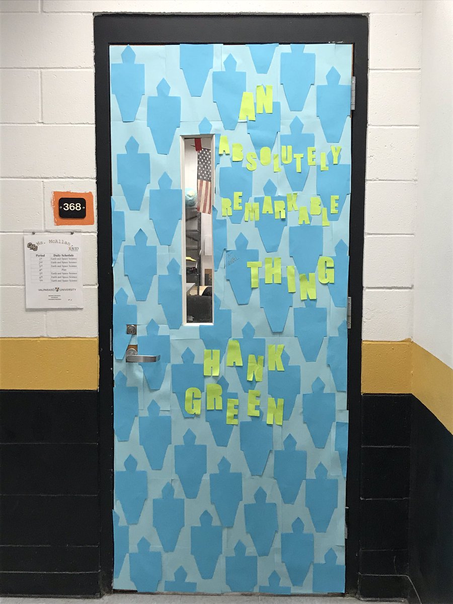 msmcallan's tweet photo. Happy literacy week from @CHSCanes! My door is decorated as @hankgreen’s An Absolutely Remarkable Thing- a science fiction novel that considers the role social media plays in the way people  understand the world around them (also robots and aliens) #onehurricane https://t.co/7dERwkxWZn