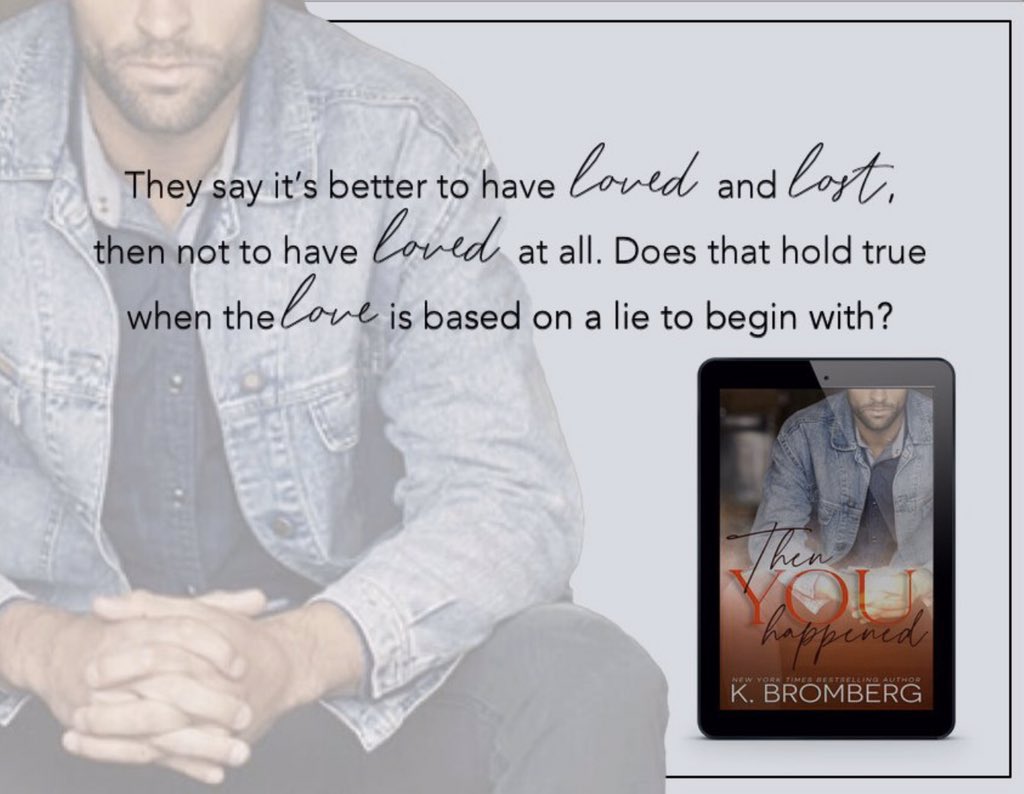 NOT LONG NOW!!!
Then You Happened by @KBrombergDriven 
This is one book you will want to read. #getyourwildon 
✶Amazon: smarturl.it/TYHamz
♬ Audible: smarturl.it/TYHAudio
✶ Add to your TBR: bit.ly/2loevCo