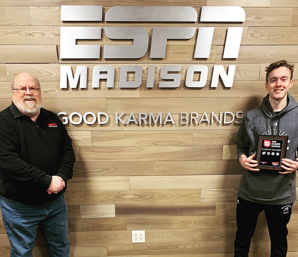 ESPNMadison's tweet photo. This kid’s got a lot of ❤️ for the @SpartanJmm (his favorite team) and his coach (aka his dad). Congratulations to @drewcollins_10 for being this week’s @UW_CreditUnion Player of the Week! #PrepMania https://t.co/JTMTuZOJOA
