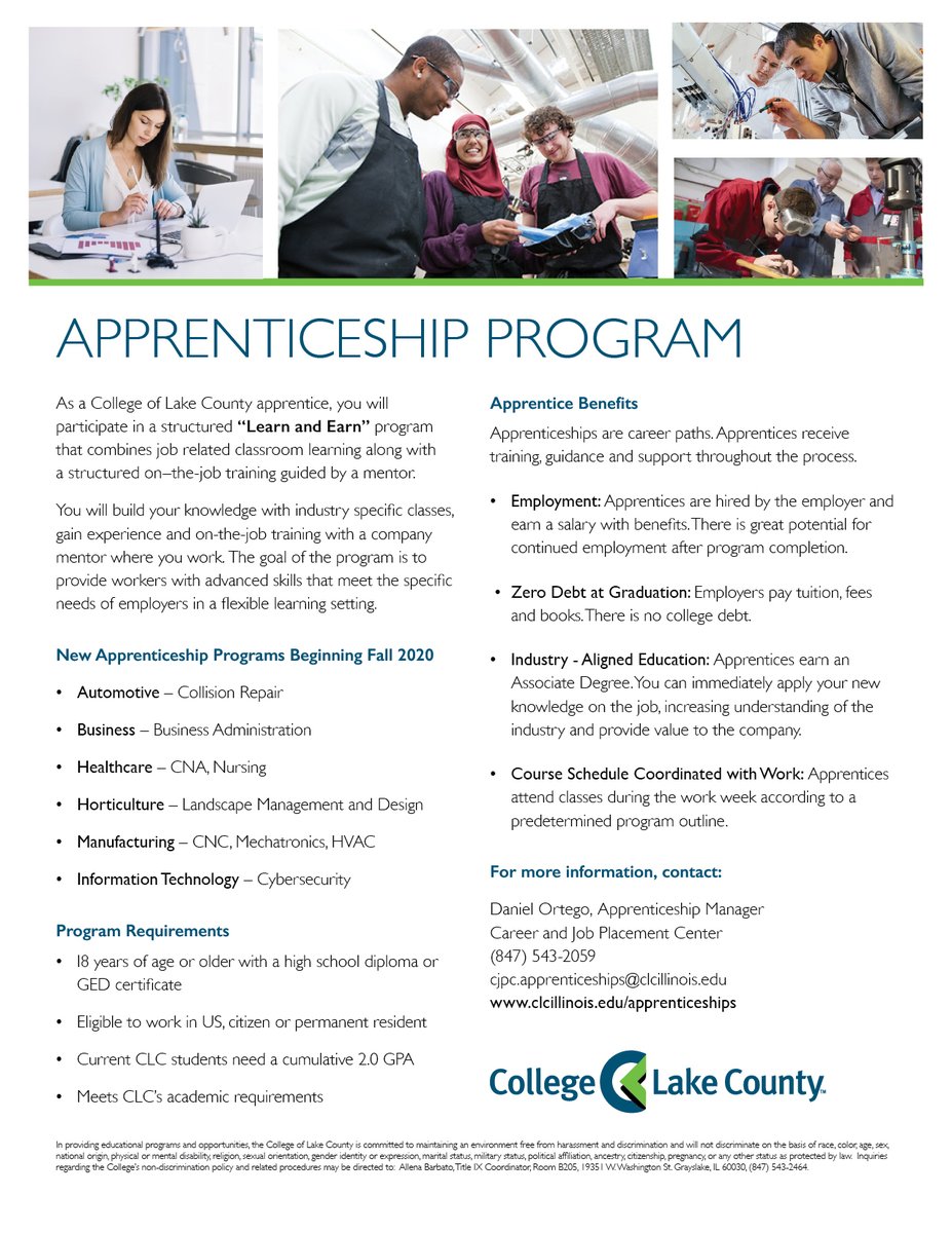 CLCCJPC's tweet photo. APPRENTICESHIP PROGRAM 

Launching: August 2020!

#collegeoflakecounty #clccjpc https://t.co/jYz0B7phtg