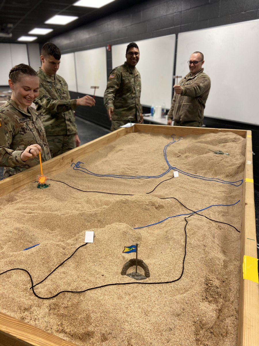 PittStateROTC's tweet image. Cadets practiced how to call for fire from the #kingofbattle using terrain association from a sand table and using a map, protractor and compass. #troopsintheopen #fireforeffect #artillery #army #armyrotc #gorillabattalion #psurotc
