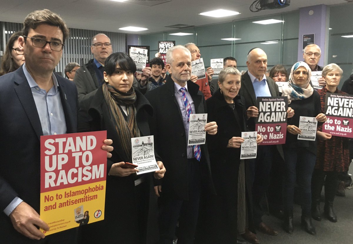 Moving Manchester #HMD2020 Holocaust Commemoration with Andy Burnham @MayorofGM @KateGreenSU @AntiRacismDay @uaf #NeverAgain means Never Again #NoRacismNoFascism #WorldWithoutRacism