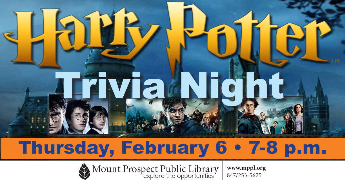 MPPLib's tweet photo. Join us for magical Harry Potter trivia! Adult and teen muggles may register up to 5 players/team. Feel free to come in your finest wizard apparel to show off your spellbinding knowledge! 📌 Feb. 6 ⏰ 7-8 p.m. To register: https://t.co/L71RsebV6n #TriviaNight #GameOn #ExploreMPPL https://t.co/2knnO2q1jk