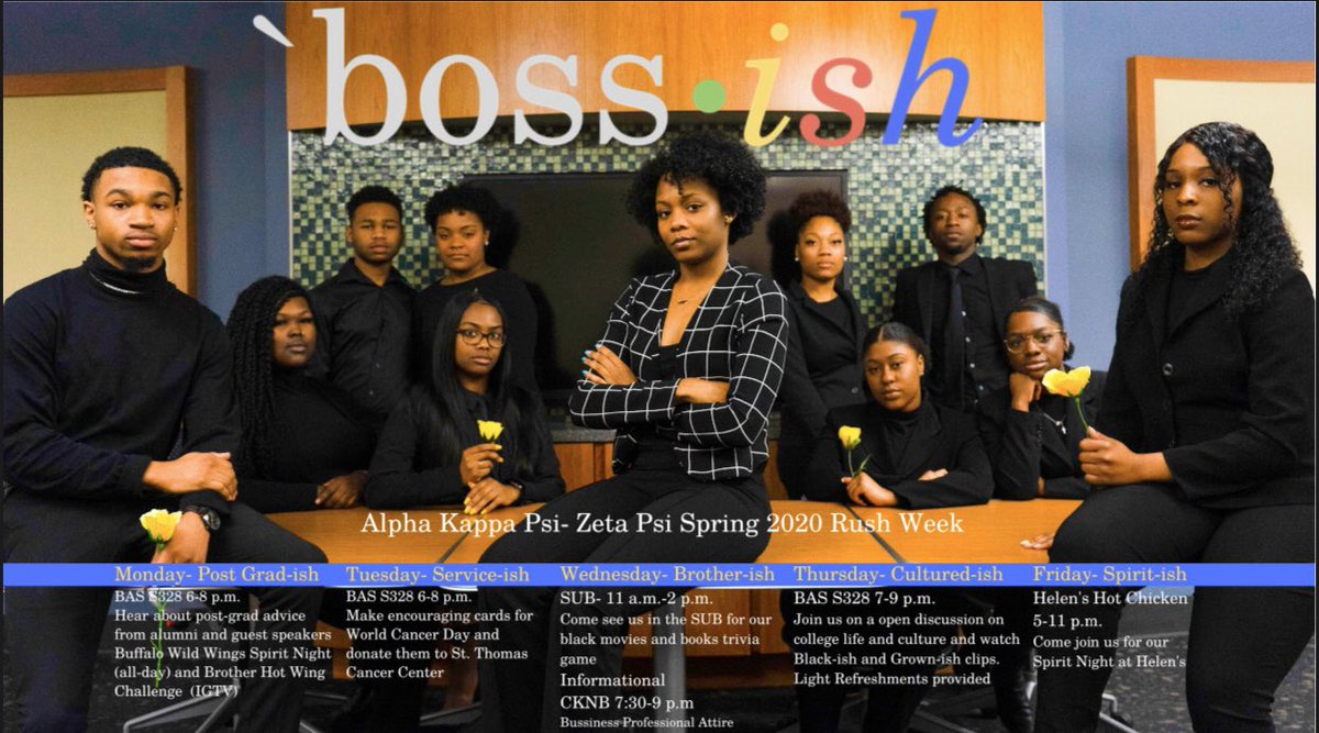 AkpsiMT's tweet photo. Rush Week is right around the corner. Come learn what it takes to be a BOSS by joining the best Professional Business Fraternity. We hope to see you all at our Rush Week events Feb. 3-7. https://t.co/JGZj9L32hN