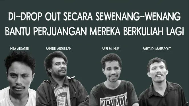 Dandhy_Laksono's tweet photo. Empat mahasiswa Universitas Khairun Ternate dikeluarkan dari kampus karena ikut demonstrasi solidaritas untuk Papua, Desember 2019.

Mereka menolak sanksi itu dan akan melawan secara hukum di PTUN Ambon. Butuh batuan biaya transportasi dll. Mari berdonasi. https://t.co/FswuqD3oCJ https://t.co/UbL9XJ7muD