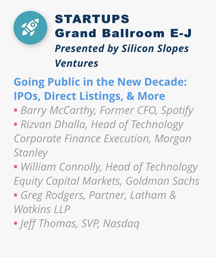 If you are at Silicon Slopes Tech Summit and want to learn about going public head over to the Grand Ballroom! #SSTS20 #IPO #DirectListing