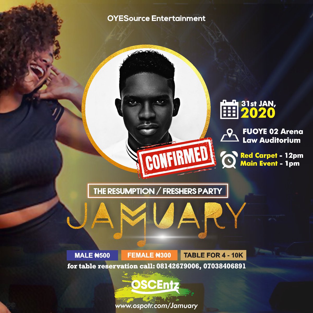 OSCEntz's tweet photo. Professor Tomi D'Cap our pilot Confirmed✔️ for #JAMUARY - The Resumption/Freshers Party on 31st January, 2020 @ Fuoye 02 Arena (main auditorium)
#oscentz #OYESourceEntertainment #OYESourceinFuoye #oscentz2020 #jamuaryinfuoye https://t.co/zrz00VFI69