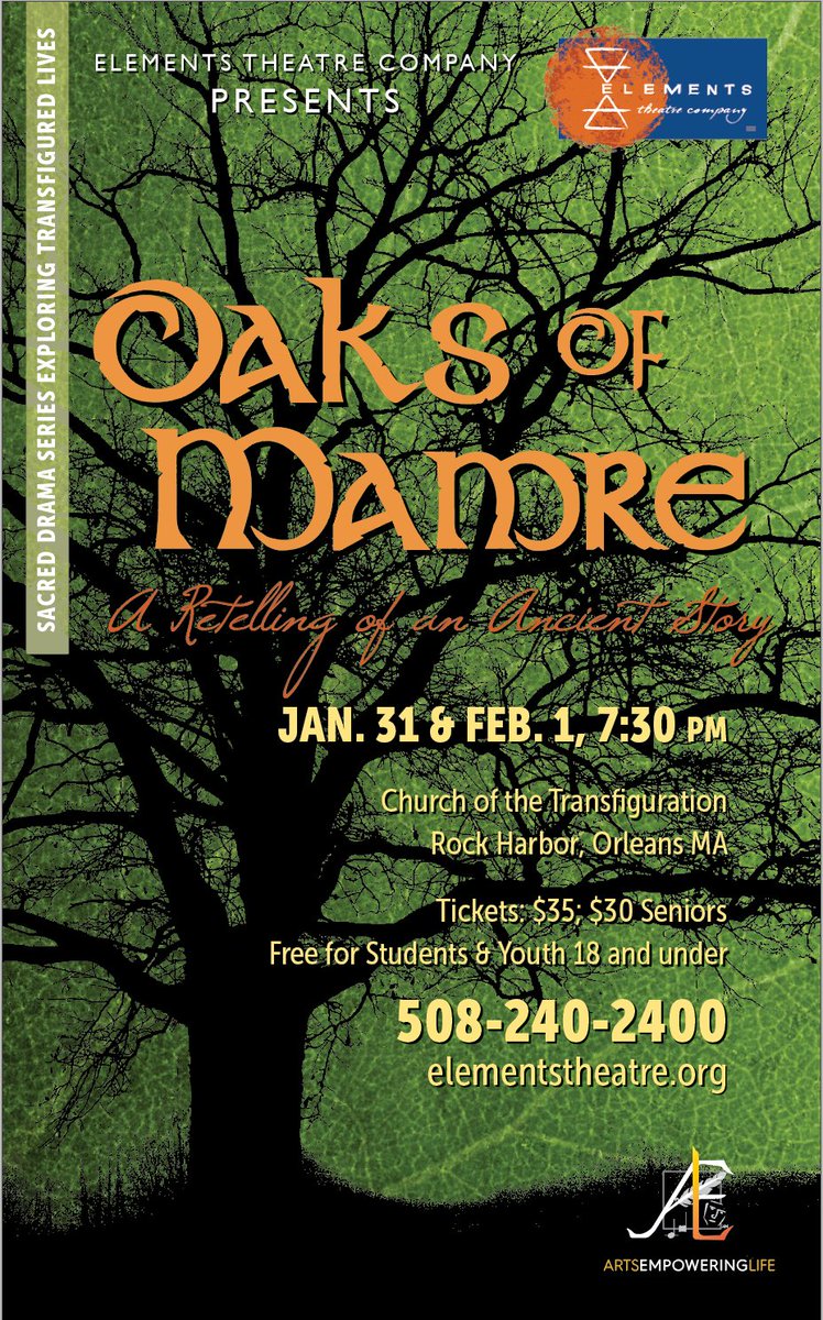 elementsthtr's tweet image. Coming up this weekend! Oaks of Mamre: A Retelling of an Ancient story — a solo sacred drama by Elements Theatre Company's Artistic Director, Sr. Danielle Dwyer. For more info on Sr. Danielle and on this production click here buff.ly/2RyRvhg