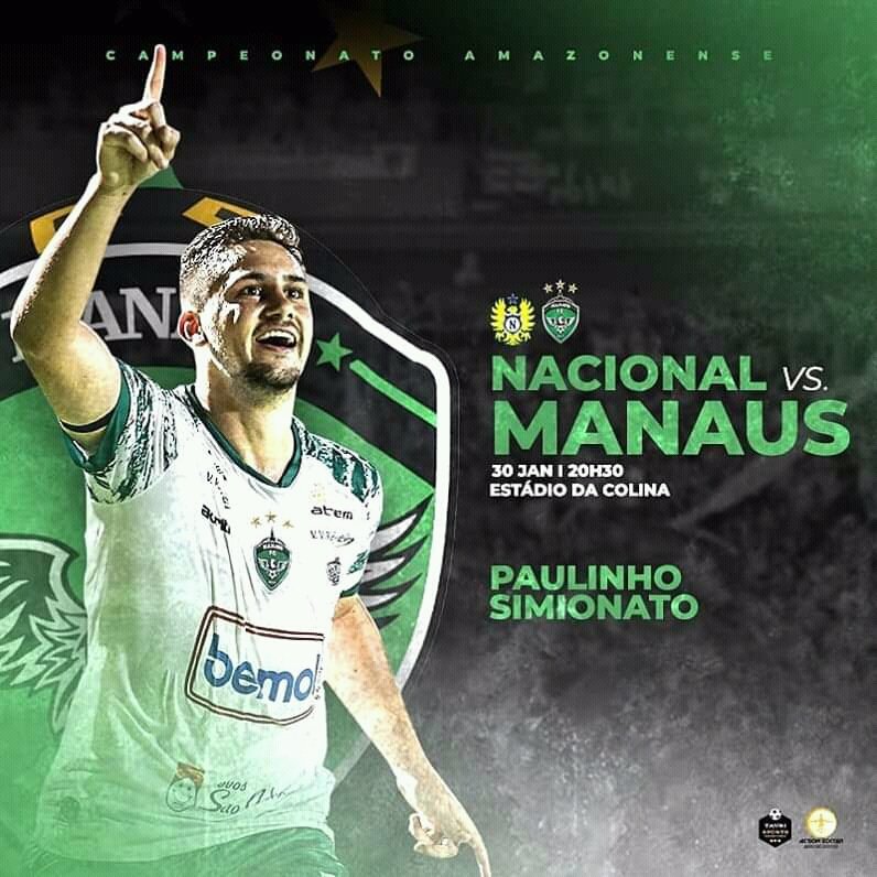 Actionsoccer_'s tweet photo. Hoje nosso cliente Paulinho Simionato entra em campo com a camisa do @manausfc. O duelo será contra o tradicional Nacional, um clássico local. O artilheiro vem de dois jogos em que marcou dois gols e espera manter a boa fase no jogo de hoje. Bora família. Boa sorte fera. https://t.co/q4twQ63x7W