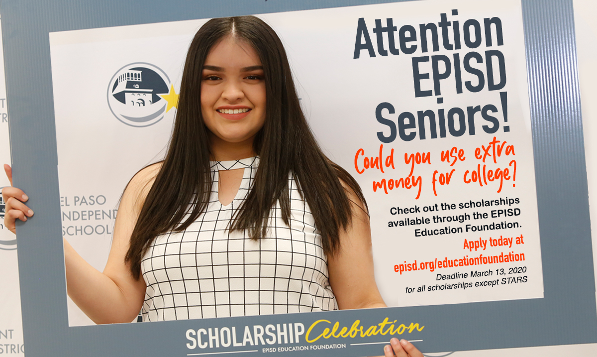 episdef's tweet photo. Attention Class of 2020
The application process for the 2019-20 scholarships is now open. Go to https://t.co/4ZZUhMtAah to apply. #IAmEPISD #EPISDProud https://t.co/YF0zv10SbN