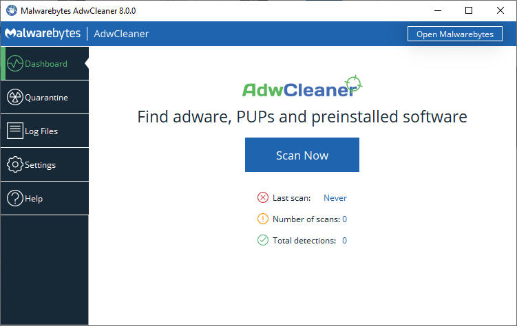 Screenshot of AdwCleaner's main screen.