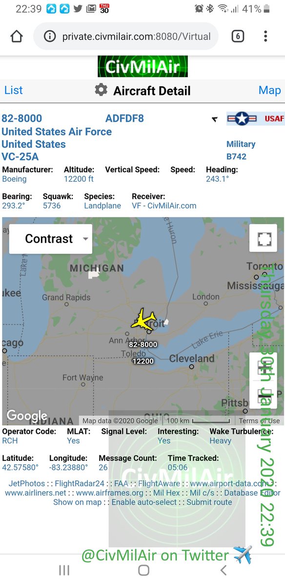 CivMilAir's tweet photo. #ImpeachmentForceOne on the move... Next stop for the orange shitgibbon - Des Moines International, IA ๐ฉ ๐คก https://t.co/lb3E100vVL