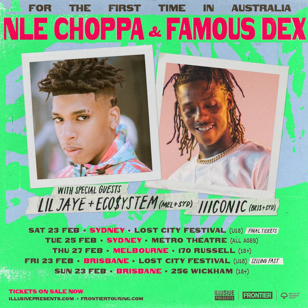 UNDER 1️⃣ MONTH TO GO 🤯 @Nlechoppa1 &amp; <a href="/FamousDex/">Dexter🌊</a>

Two headliners performing live on one stage for a night of litness in Sydney (new date), Melbourne (new venue) and Brisbane. Supported by Lil Jaye, Eco$ystem and iiiConic. 

🎟️illusivepresents.com/choppadex