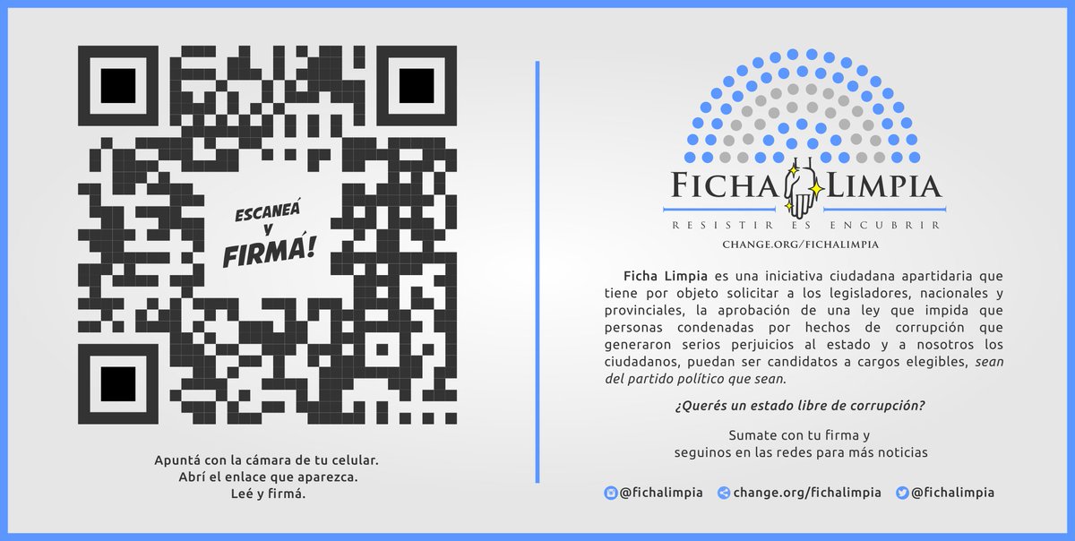 LaMarchaRegresa's tweet photo. @WolffWaldo 🚀 @WolffWaldo Querés adivinar cuántas firmas logramos si difundís esta propuesta novedosa de #FlyerQR de #FichaLimpia para toda #Argentina?
Ya se han sumado varios diputados, y como #Wolffie no quiero que te quedes afuera. https://t.co/3TvbqLad7M