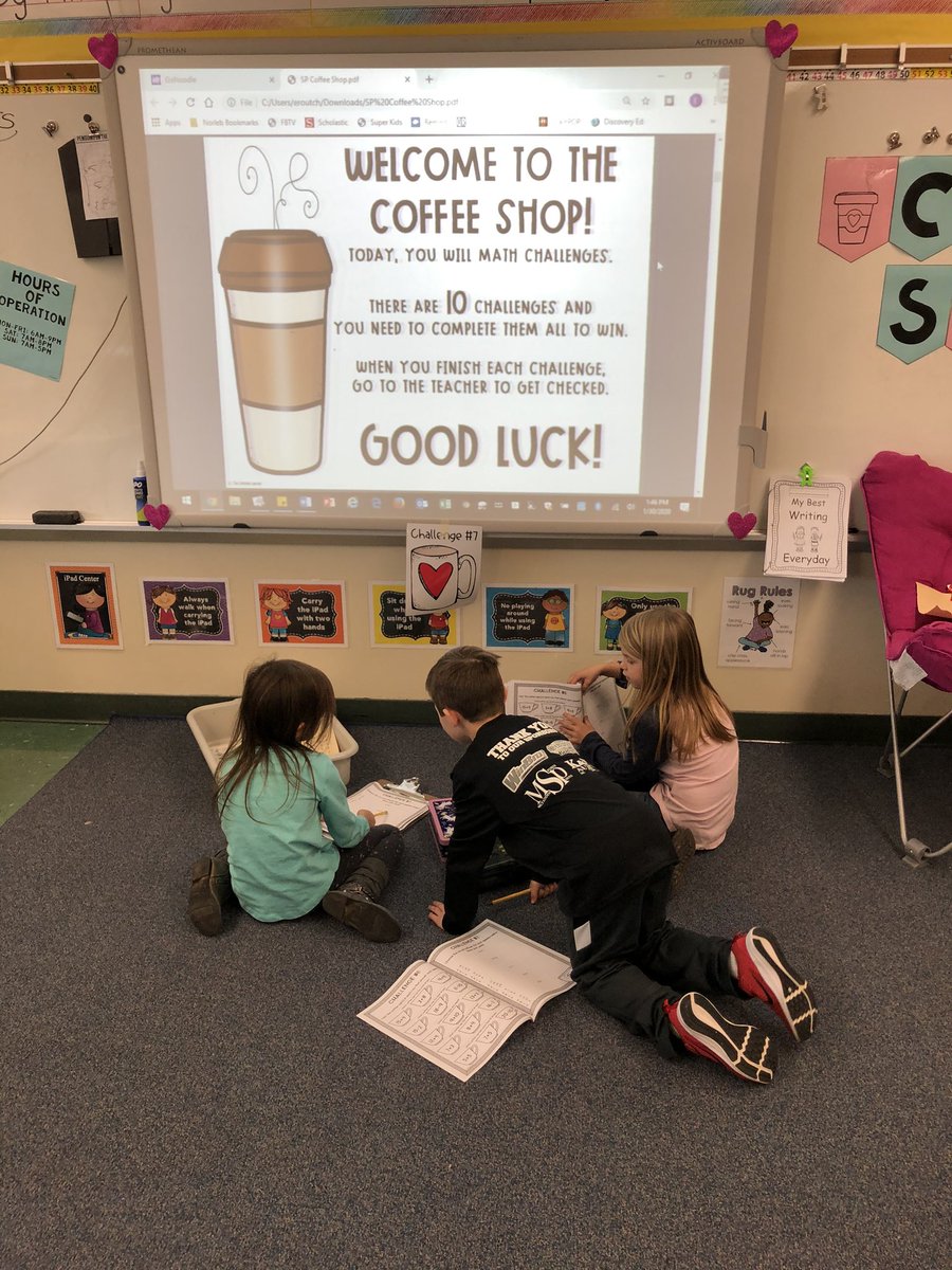 MissRoutch's tweet photo. to review for our math test, we turned our room into a coffee shop and even stopped for a “coffee break” (or maybe it was chocolate milk 🤔) @FB_elem https://t.co/UHrjyREJ2e