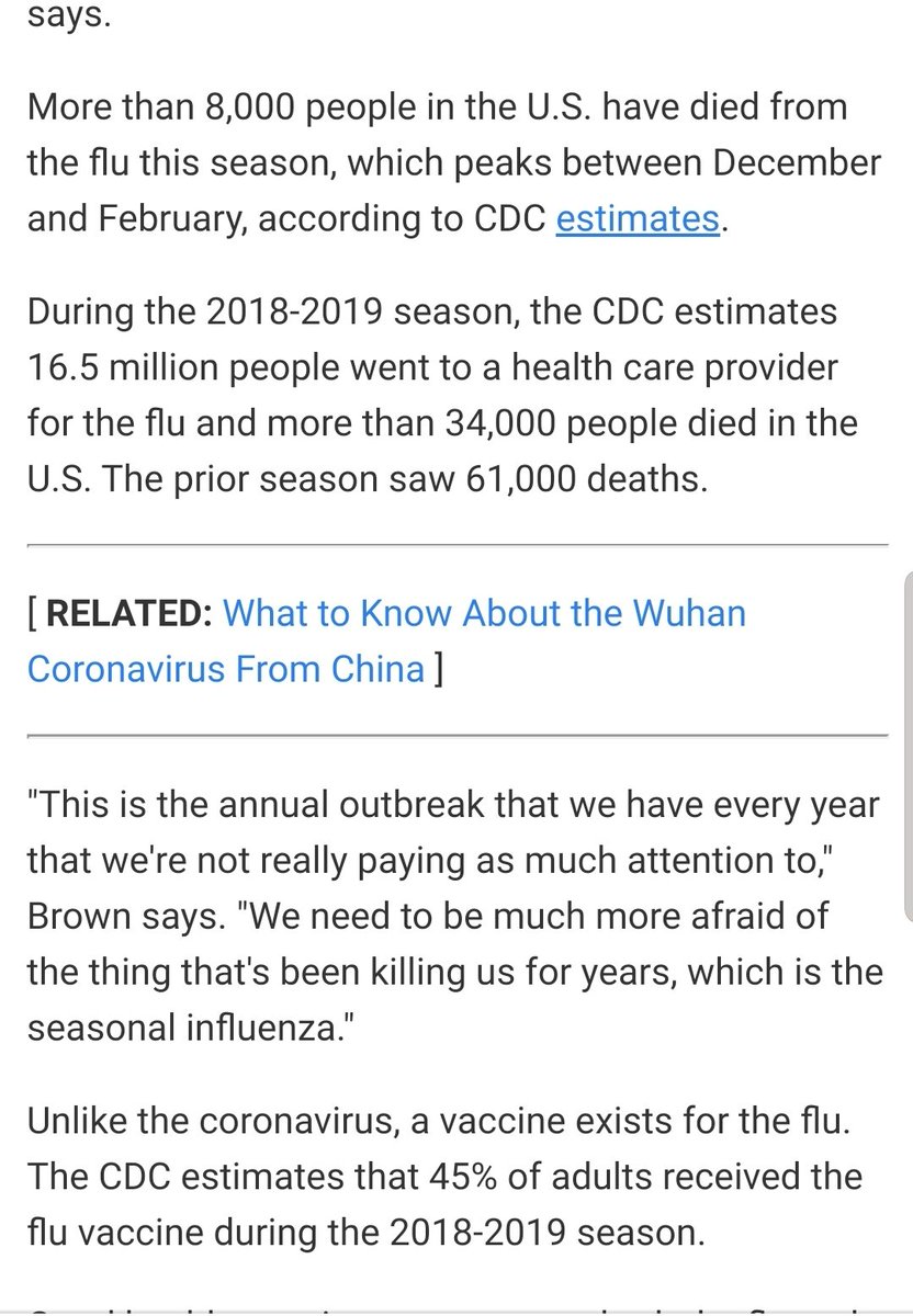 Disinformation center US News wants you to not panic because there isn't a way yet for big pharma to make money off  #coronavirus except selling masks; but there is big profit to be made annually in flu vaccines. https://twitter.com/usnews/status/1223015977622888449?s=19