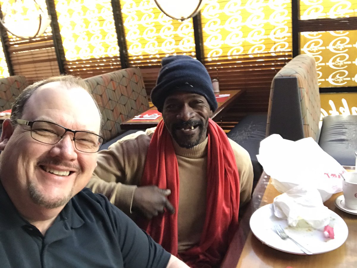 BenBoatwright3's tweet photo. I met Patrick this morning. He was tired, cold and hungry but you wouldn’t guess it by his attitude. Thanks Patrick for taking the time to join me for breakfast. You enhanced my life today.Thank you Romanoff and Home Depot for creating a culture of people helping people! https://t.co/Ww2Su447mT