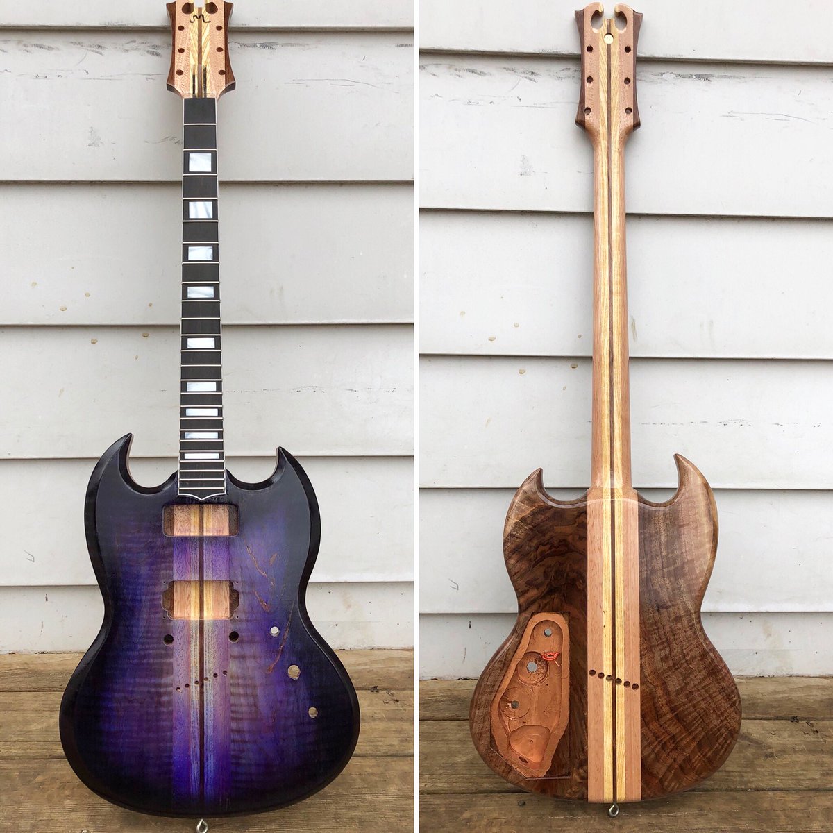 JayLewi64038637's tweet photo. Final coated this SJ for @foggiantdoom today, I finally got to pull the tape off the fretboard and man this is going to be beautiful. 
#jmlguitars #jmlinstruments #neckthru #neckthrough #jmlsj #purpleguitar #purpleburst #blockinlays #boundfretboard #burstfinish #oneofakindguitar https://t.co/kVcwYwzBYs