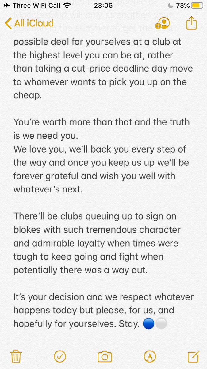 silkmenarmy's tweet photo. Late night impassioned plea to any of our players understandably thinking of jumping ship tomorrow that maybe three months more at the Moss will be much more valuable than taking a cut-price offer tomorrow from whoever’s trying to get them on the cheap. 🔵⚪️ https://t.co/3oqs6WKiuh