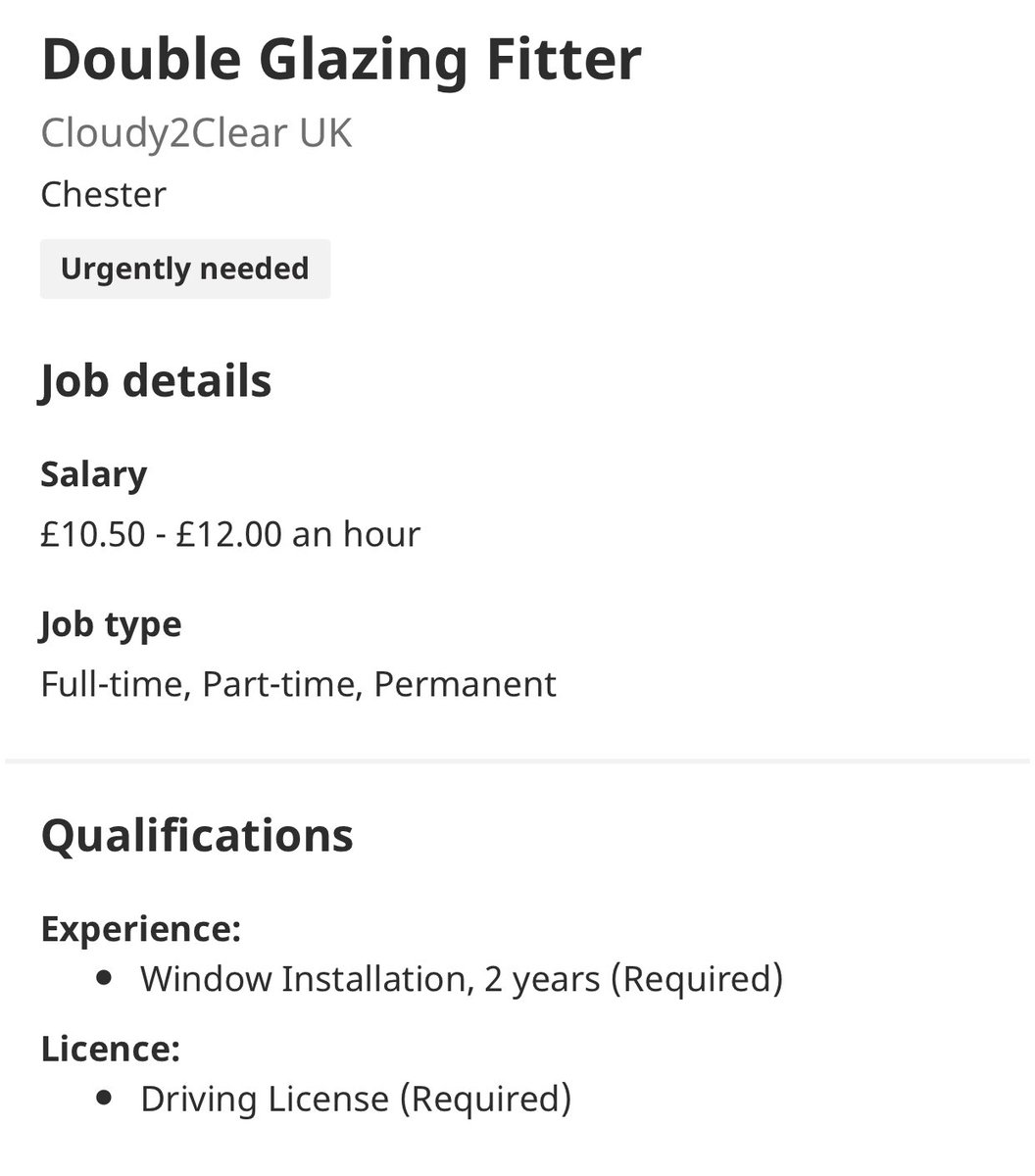 cloudy2clear's tweet photo. Experienced Double Glazing installers required DM for more details.... @JobsChester1 @Wrexham_Jobs @JobsinNWales @WrexhamJobs @ChesterBusiness @WrexhamJobs_ @WirralBusiness_ @WirralNetworks #Jobs #vacancy https://t.co/xSn8G19Kgb