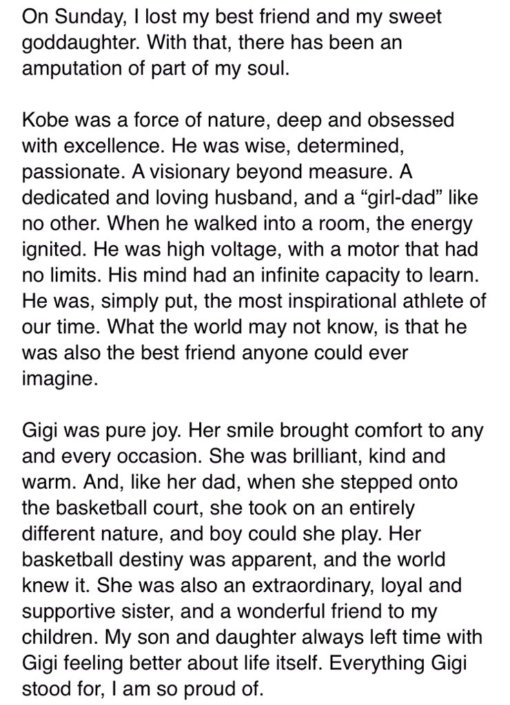 taniaganguli's tweet photo. Rob Pelinka released a very beautiful statement just now. It begins: “On Sunday, I lost my best friend and my sweet goddaughter. With that, there has been an amputation of part of my soul.” https://t.co/vyOUOJJojd