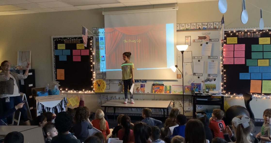 MartininFirst's tweet photo. We have had a blast being poets the last few weeks! Celebrated with a poetry slam! 🎤 We even got creative adding in our knowledge of seasons! #firstgradpoets #corevalues #RESunique https://t.co/fxZ9h8LOHJ
