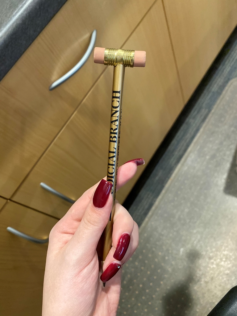 This Minnesota Judicial Branch pencil with an eraser shaped like a gavel