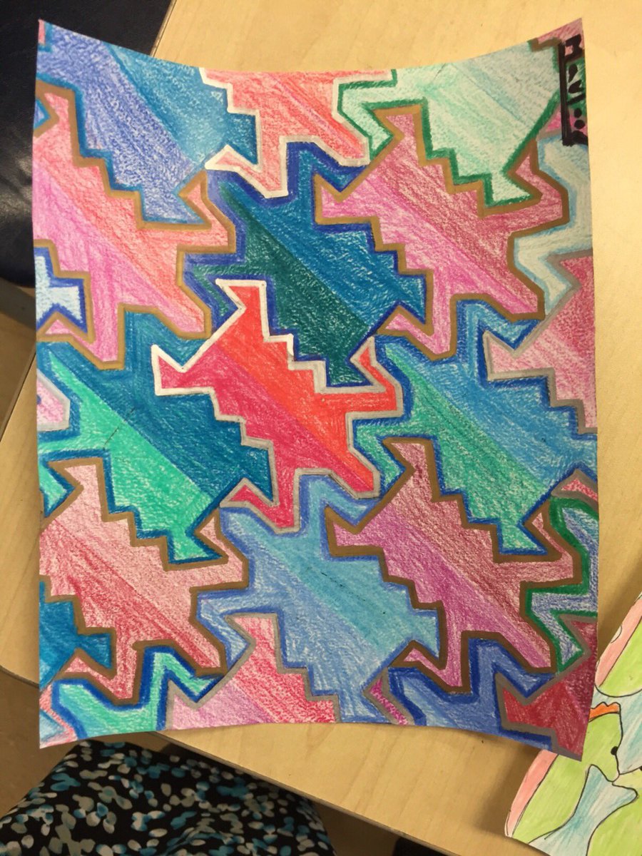 GuleriaCa's tweet image. An attempt by @mountroyalmust1 students to create “Escher Art” using transformations #geometry #engagemath.