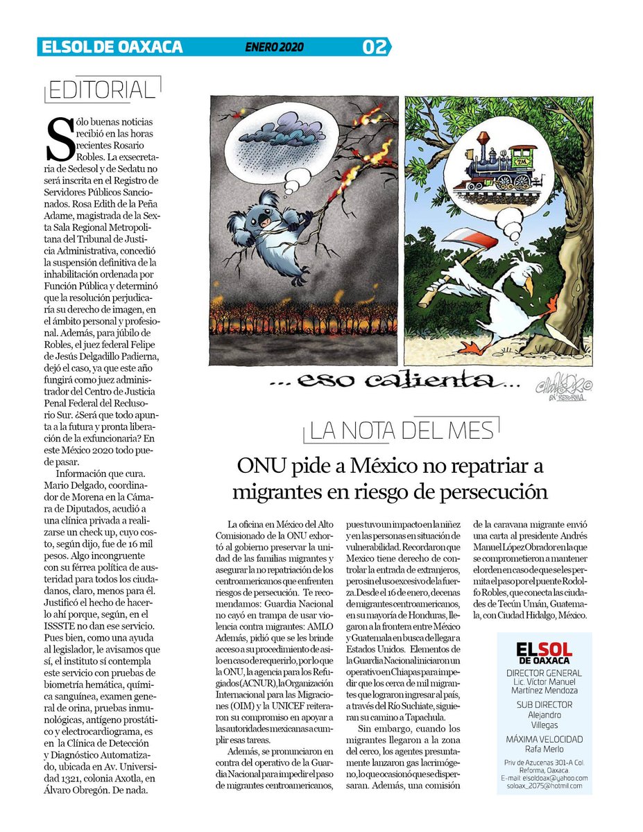 VicManOaxaca's tweet photo. #ElSoldeOaxaca #Num291 #Pag2
* Editorial
* El Cartón
* Nota del mes https://t.co/1GQnhXvg2s