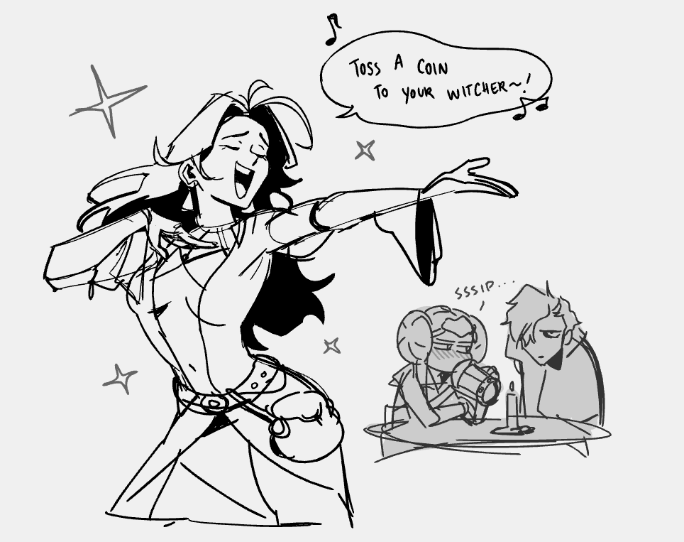 adding to witcher!edelgard au where dorothea is a bard... almost made this ferdinand but then i was like why draw him when i could draw dorothea 