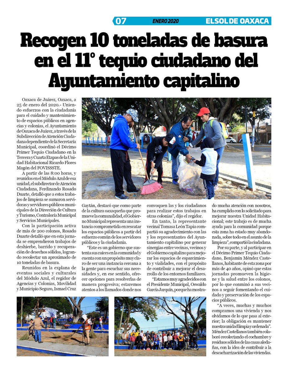 VicManOaxaca's tweet photo. #ElSoldeOaxaca #Num291 #Pag7
* Recogen 10 toneladas de basura en el 11º Tequio ciudadano del Ayuntamiento capitalino.
// @oswaldogarciaj // https://t.co/Dw7A0yXB1f