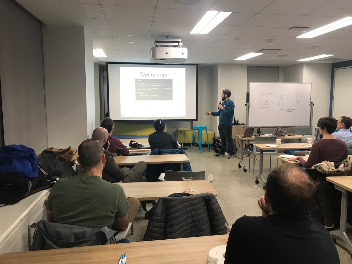 BostonEmberJS's tweet photo. James teaching us some #typescript for Ember Octane https://t.co/Pp4v7oj7t3