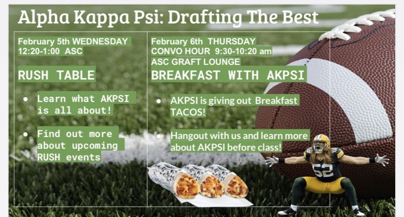 AkpsiTlu's tweet photo. Events happening next week for AKPSI! Mark your calander! DM if you have any questions! https://t.co/RhMHzmrOOw